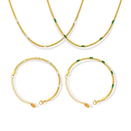 FXBT28 18K Gold Plated Jewelry Set with Inlaid Zircon Necklace & Bracelet