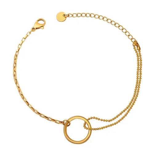 FXBT35 18K Gold Plated Jewelry Set Elegant Ring Bracelet & Box Chain with Ball Detail