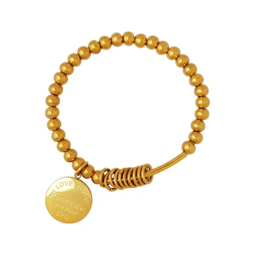 FXBT149 18K Gold Steel Ball Elastic Bracelet Round Luxury Couple's Jewelry Set