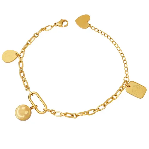 FXBT184 18K Gold Plated Little Prince Smiley Pendant Bracelet Square & Oval Design Wholesale