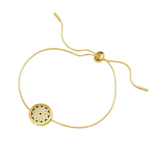 FXBT327 18K Real Gold Plated Chrysanthemum Snake Chain Bracelet Durable Oil Drip Design