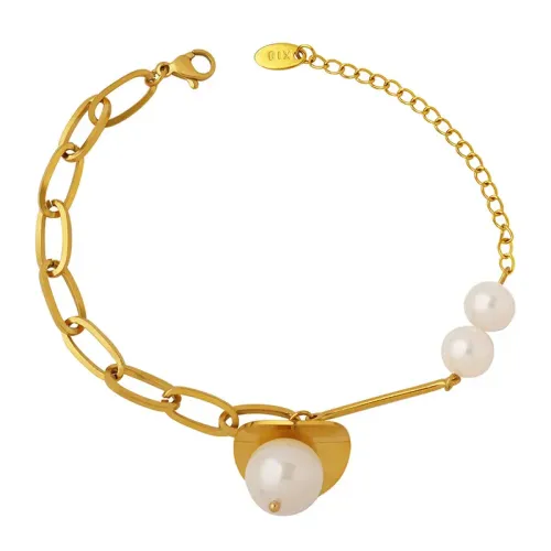 FXBT333 18K Gold Plated Imitation Pearl Spliced Chain Bracelet Non-Fading Bestie Jewelry