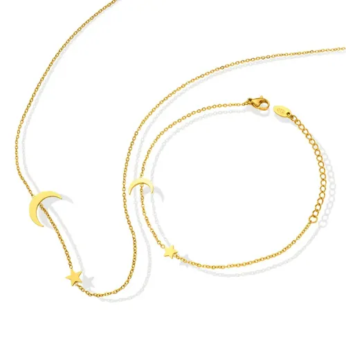 FXBT166 Gold-Plated Xingyue Love Script Necklace & Bracelet Set Chic Clavicle Chain for Women