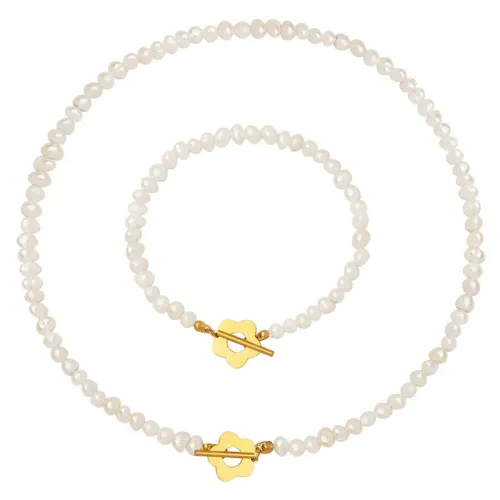 FXBT13 Elegant Baroque Freshwater Pearl Floral OT Clasp Necklace & Bracelet Set