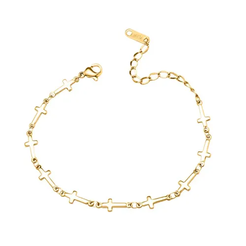 FXBT78 18K Real Gold Plated Cross Bracelet Trendy Religious Jewelry