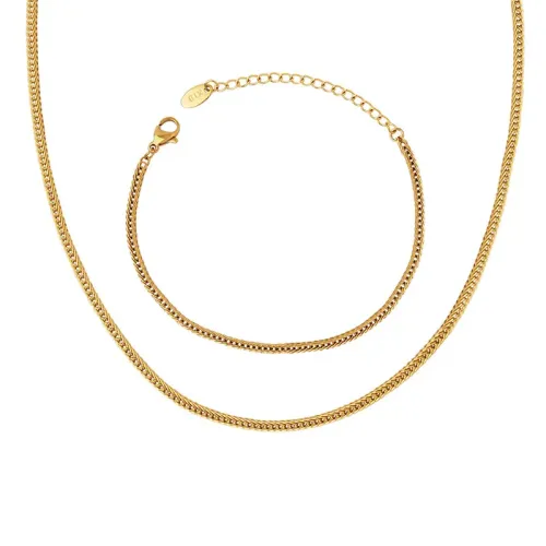 FXBT329 18K Gold Plated Minimalist Jewelry Set Hollow Chain Necklace & Thin Clavicle Bracelet