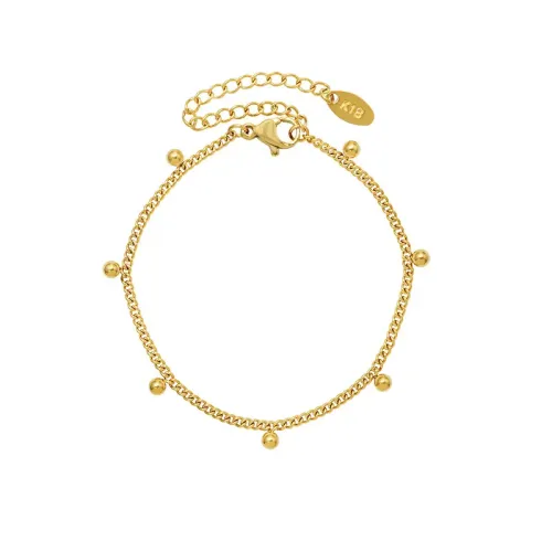 FXBT332 18K Gold Solid Small Bead Bracelet Cute 7-Beads Steel Jewelry