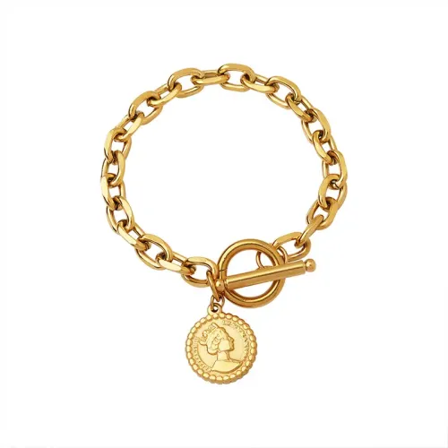 FXBT85 Luxurious Gold-Plated Queen Portrait Bracelet with OT Buckle for Women