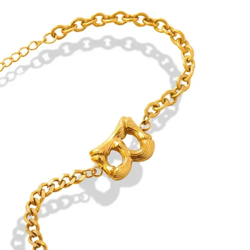 FXBT287 Unisex Geometric B Letter Gold-Plated Cuban Bracelet Hip Hop Bling Jewelry