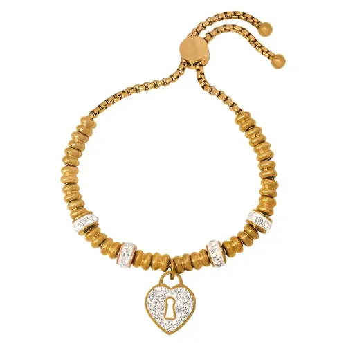 FXBT260 Elegant Heart Lock Bracelet with Pave Diamond Clasp for Sophisticated Jewelry Lovers