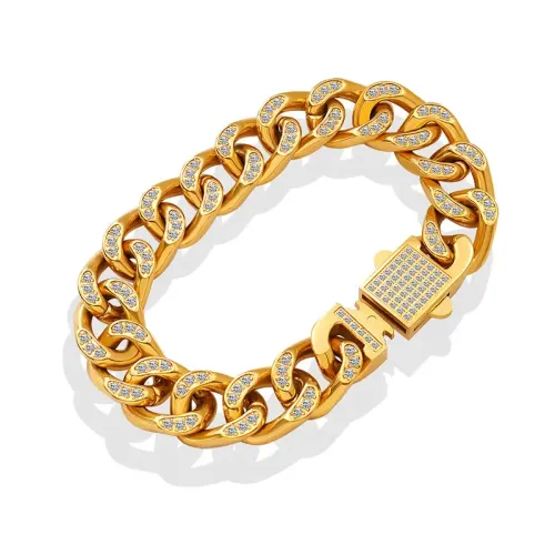 FXBT283 Chic Double Row Diamond Cuban Chain Bracelet Gold-Plated Fashion Jewelry Accessory