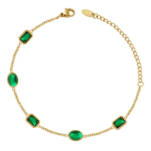 FXBT77 Emerald Zircon Gold-Plated Bracelet Luxe Accessory Jewelry