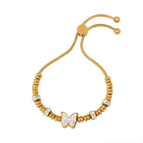 FXBT45 Diamond Bead Bracelet Elegant Gold Plated Women's Jewelry Accessory