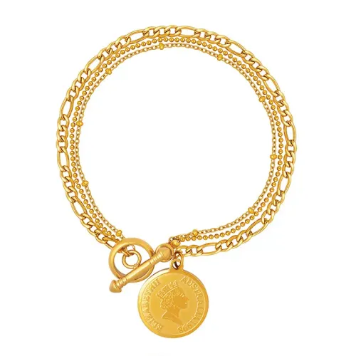 FXBT72 Men's Sleek Round Pendant Bracelet with OT Clasp Fashionable Jewelry Accessory