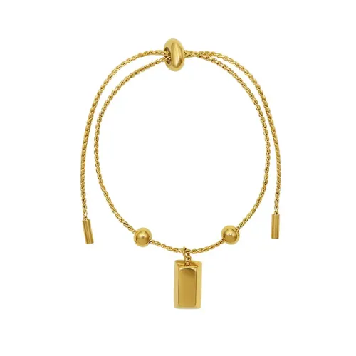 FXBT82 Adjustable 18K Gold Brick Steel Ball Bracelet with Secure Pull Buckle Clasp