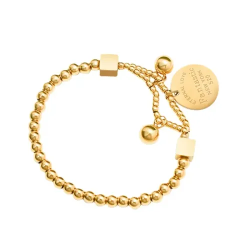 FXBT140 18K Gold Plated Love Bead Bracelet Double Layered Elastic Steel Stackable Jewelry