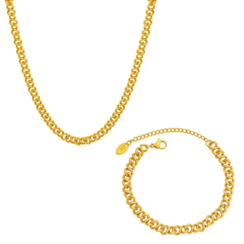 FXBT129 18K Gold Plated Jewelry Set Elegant Ring Bracelet & Necklace Ensemble