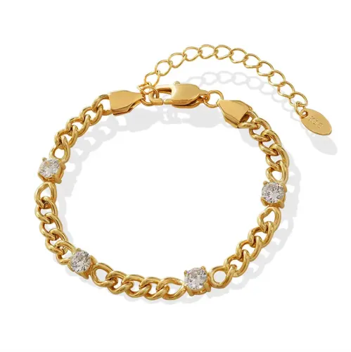 FXBT51 18K Gold-Plated Women's Bracelet with Zircon Inlay Elegant Four-Corner Design