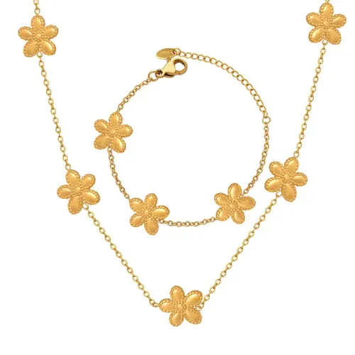 FXBT203 Gold-Plated Daisy Charm Necklace & Bracelet Set DIY Sweet Floral Jewelry