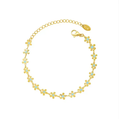 FXBT9 Delicate 18K Gold-Plated Blue Flower Necklace & Bracelet Set Petite Drip Design