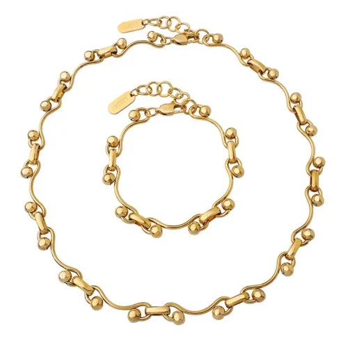 FXBT190 Gold-Plated Heavy Chain Jewelry Set Hot Girl Necklace & Stacked Bracelets