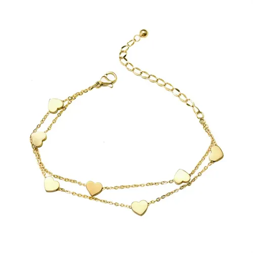 FXBT195 Double Layer Peach Heart Bracelet 18K Real Gold Plated Chic Love-Inspired Jewelry