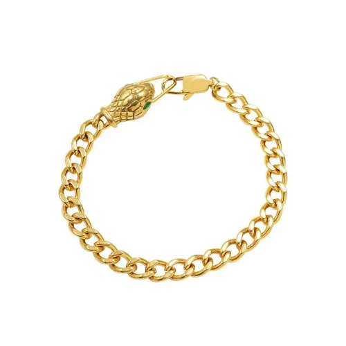 FXBT20 Hip Hop 18K Gold Plated Couple's Zircon Bracelet with Snake Head & Green Eyes