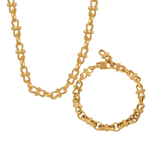 FXBT269 Chic Geometric Gold-Plated Necklace & Bracelet Set Modern Chain Splicing Jewelry