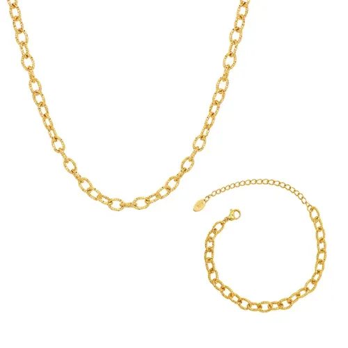 FXBT294 18K Real Gold Plated Thick Chain Necklace & Bracelet Set for Women