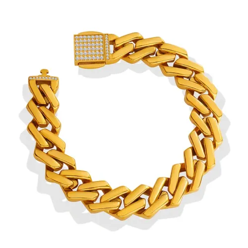 FXBT285 Luxury Gold-Plated Hip-Hop Cuban Bracelet with Diamonds & Zircon for Men and Women