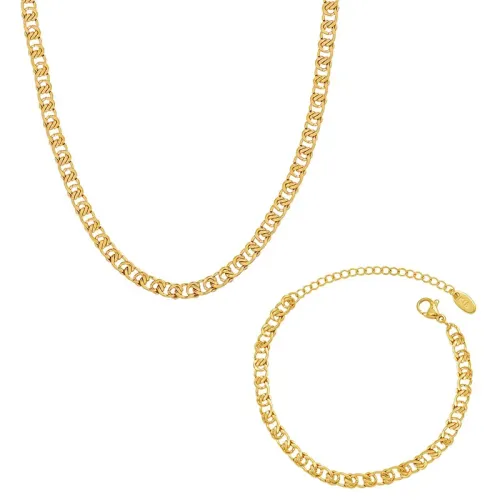 FXBT168 18K Real Gold-Plated Interlocking Geometric Necklace & Bracelet Set