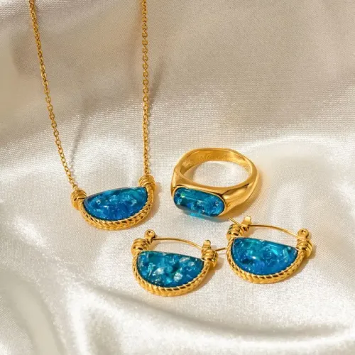 JDET482 Blue Resin Fan Pendant Necklace Ladies' Stainless Steel Jewelry Fashion Wholesale