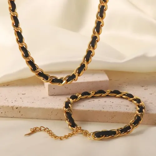 JDET181 Leather Braided Clavicle Chain Necklace | Versatile Bracelet Jewelry Set