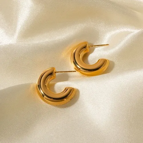 JDET754 C-Shaped Hollow Women's Earrings Titanium Steel Fashion Ear Studs