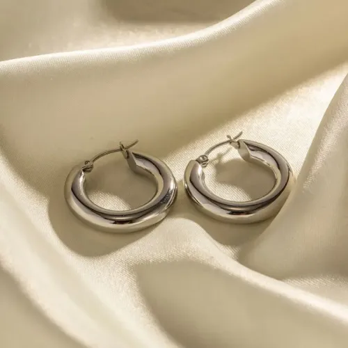 JDET503 Elegant French Style Hoop Earrings for Women Non-Fading Stainless Steel