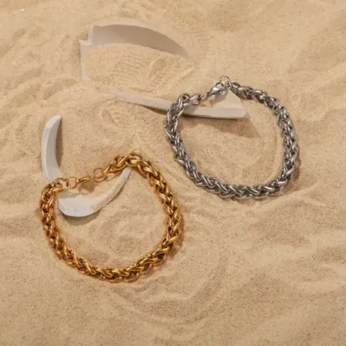 ZTBT171 18K Gold Plated Stainless Steel Men's Thick Flower Basket Chain Bracelet 20cm