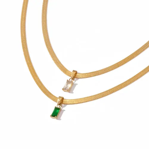 ZTNT39 18K Gold-Plated Stainless Steel Necklace Green White Pendant for Women