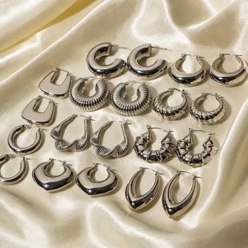 JDET584 Sleek Stainless Steel Glossy Hollow Hoop Earrings for Women in Steel Color