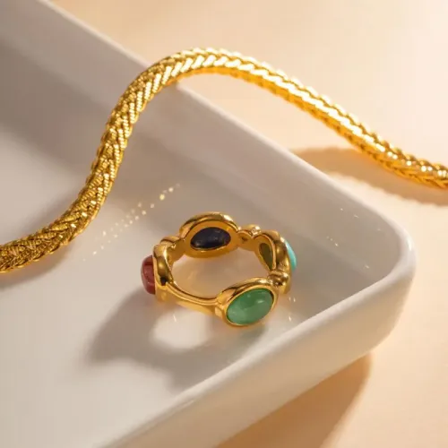 JDET62 Luxurious 18K Gold Inlaid Natural Stone Earrings Stainless Steel Ring Design