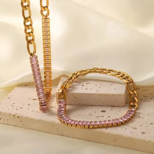 JDET177 Colorful Zircon Inlaid Necklace Bracelet | Light Luxury Non-Fading Jewelry