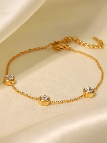 ZTBT76 18K Gold Plated Zircon Stainless Steel Round Bracelet Elegant Jewelry for Women