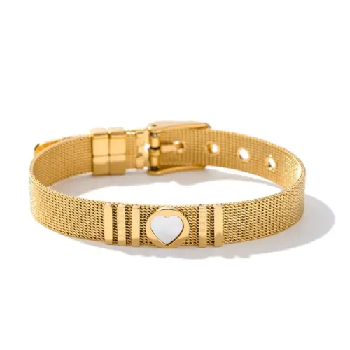 ZTBT255 16K Gold Bracelet with Inlaid White Mother-of-Pearl Love Strap Design
