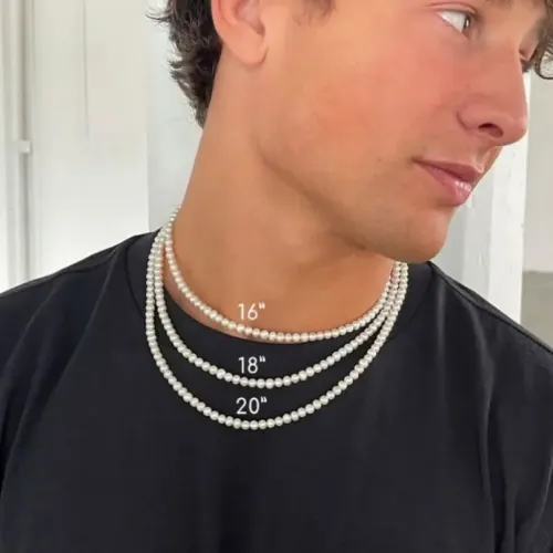 ZTNT67 Men's Elegant 4mm Pearl Necklace Versatile 16