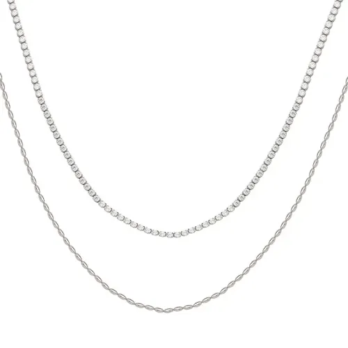 FXNT976 Chic Double Layer Necklace with Zirconia Pendant Jewelry for Her