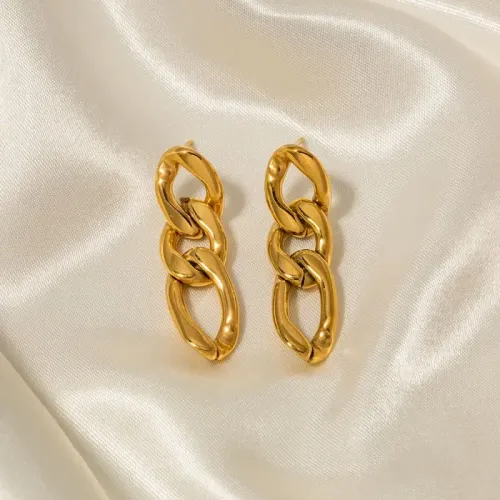 JDET954 Elegant 18K Gold-Plated Titanium Drop Chain Earrings for Women Wholesale Jewelry