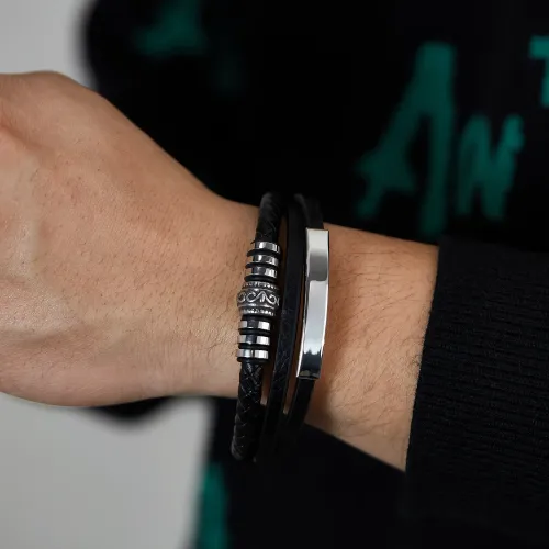 BTM336 Multi-Layered Woven Leather Bracelet Men's Stainless Steel Magnetic Bracelet
