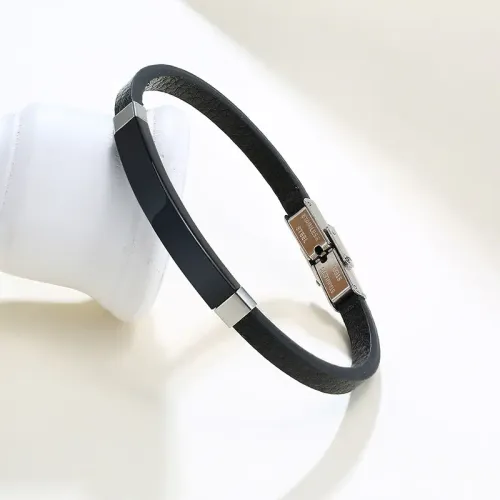 BTM367 Stainless Steel Blank Curved Tag Microfiber Leather Bracelet Leather Bracelet Men's Accessories