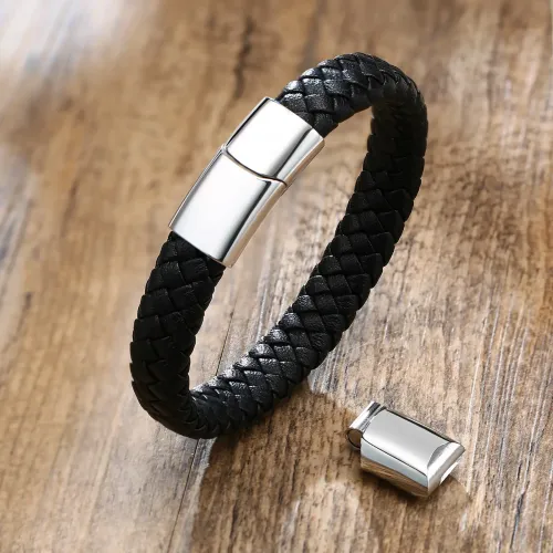 BTM451 Stainless Steel Men's ZP Bracelet Steel Color Men's Leather Bracelet