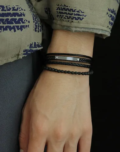 BTM236 Men's volcanic stone multi-layer -woven style leather bracelet