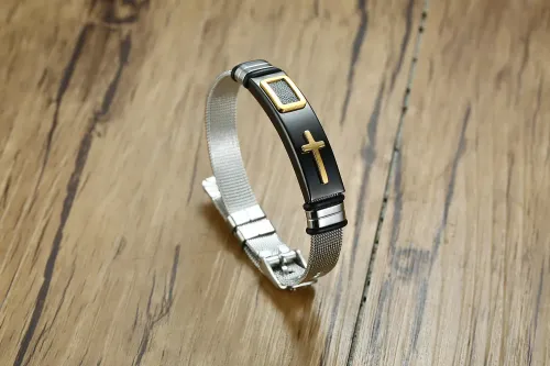 BTM546 Face width 12MM stainless steel cross mesh men's adjustable bracelet jewelry